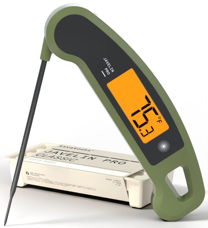 Lavatools JavelinÂ® PRO Classic Ultra-Fast 2-Second Professional Digital Instant Read Meat Thermometer for Grill and Cooking, Auto-Rotating Backlit Display, IP65 Water Resistant â€“ Olive - Image 1